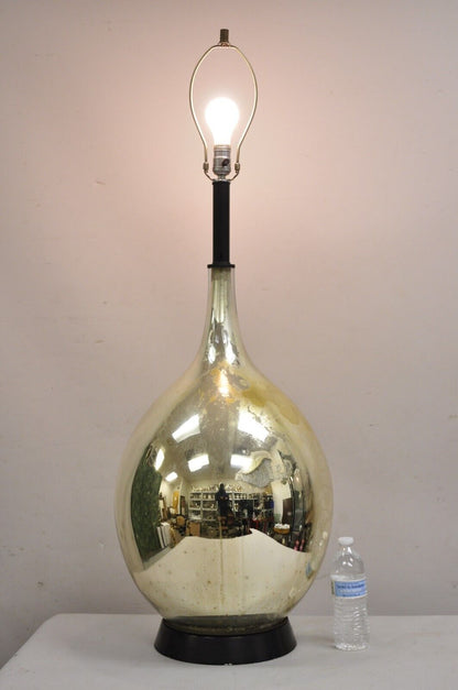 Vintage Mid Century Modern Large Spherical Bulbous Mercury Glass Table Lamp