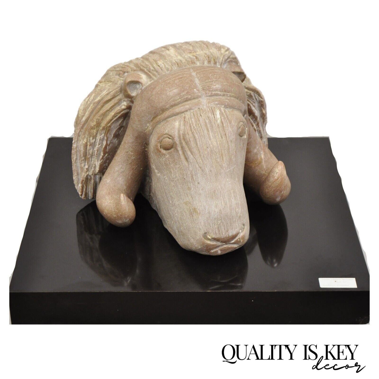 Sheryl C. Benjamin "Musk Ox" Carved Raspberry Alabaster Stone Table Sculpture