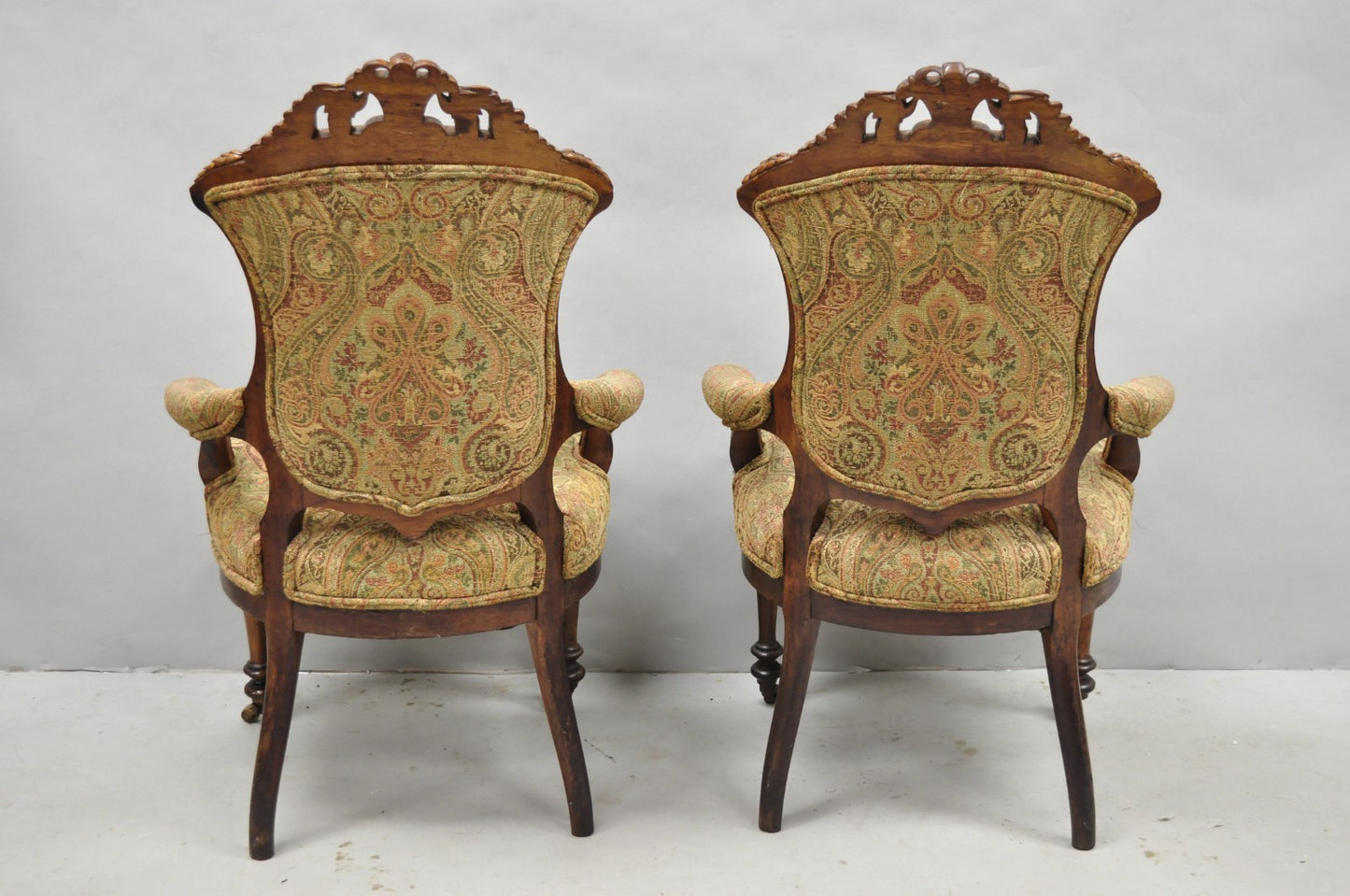 Antique Eastlake Victorian Carved Burl Walnut Parlor Set Sofa & 2 Chairs - 3 Pcs