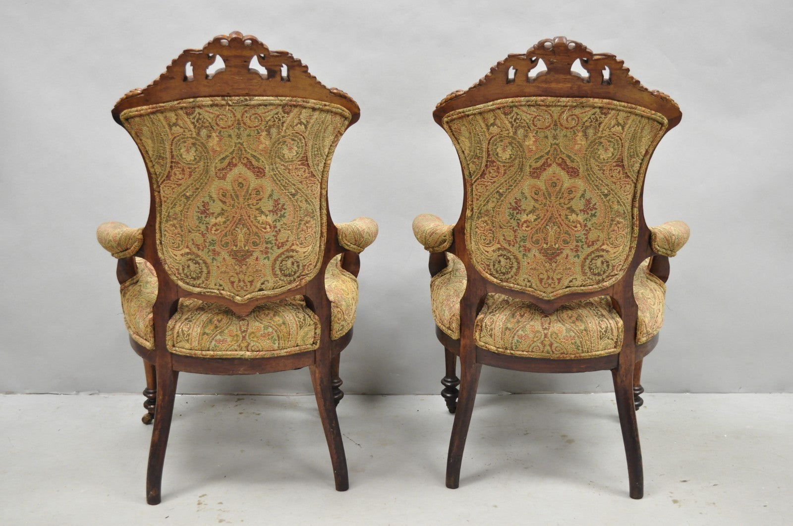 Antique Eastlake Victorian Carved Burl Walnut Parlor Set Sofa & 2 Chairs - 3 Pcs