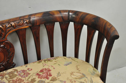 Antique Victorian Carved Mahogany Paw Foot Barrel Back Settee Loveseat Sofa