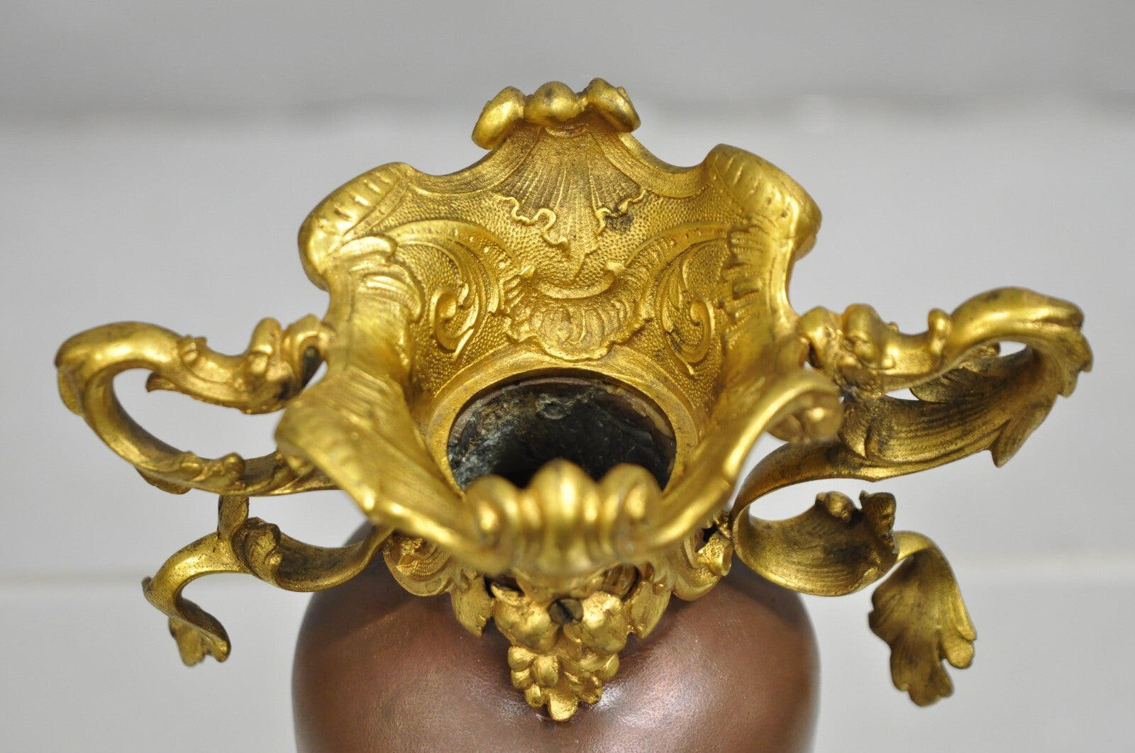 Antique French Art Nouveau Gold Gilt Patinated Bronze Small 9" Flower Vase
