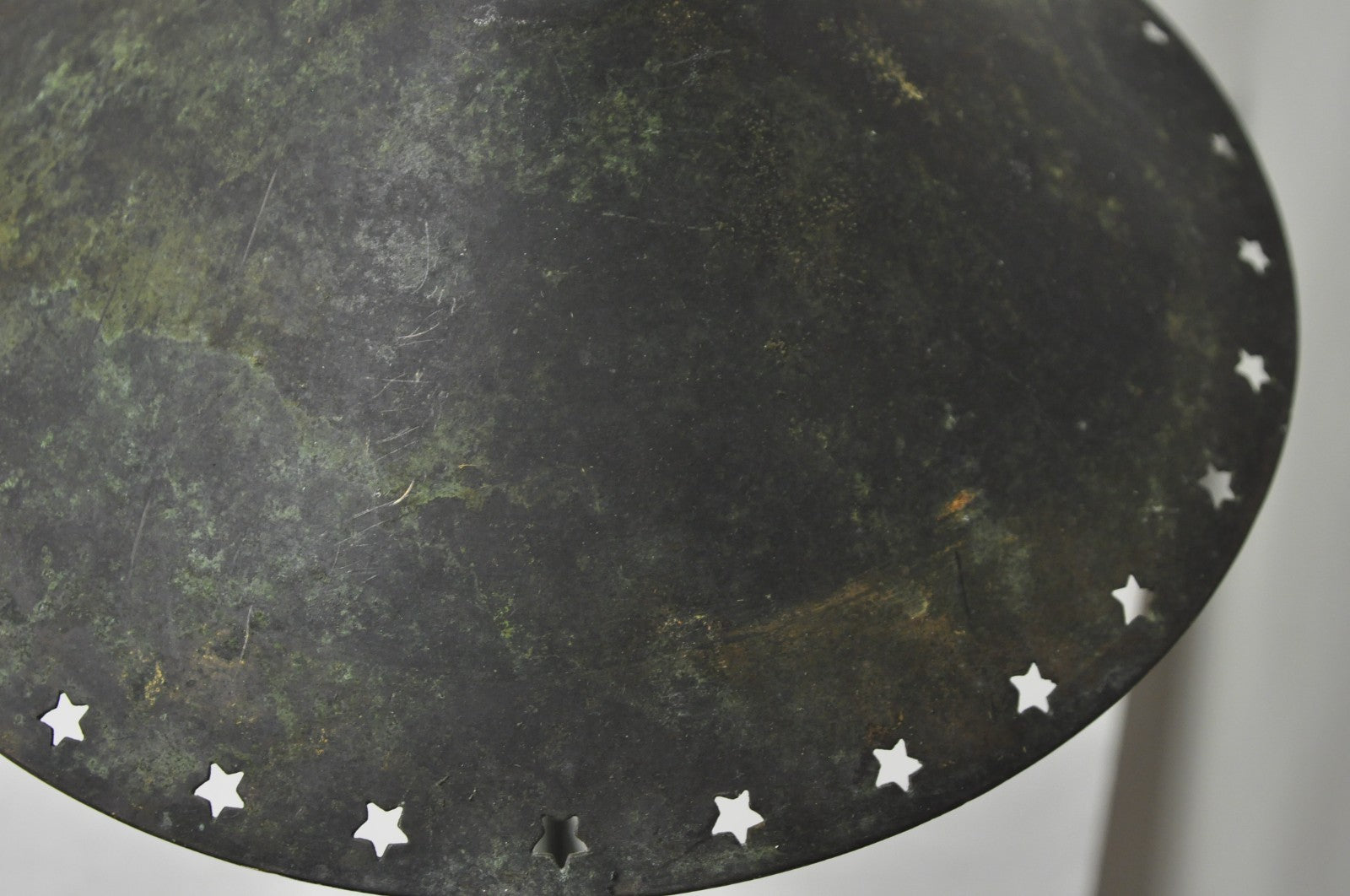 Brutalist Mid Century Modern Verdigris Green Bronze Star Cutout Small Table Lamp
