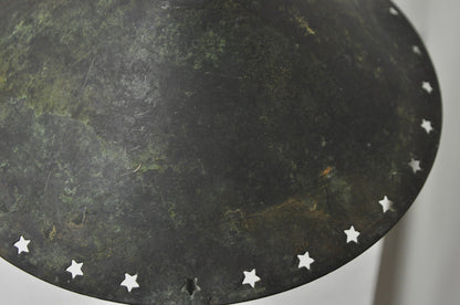 Brutalist Mid Century Modern Verdigris Green Bronze Star Cutout Small Table Lamp
