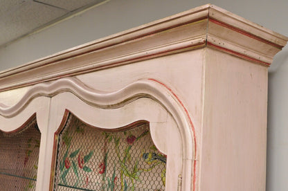 Antique Italian Venetian Pink Painted Chinoiserie Large China Display Cabinet