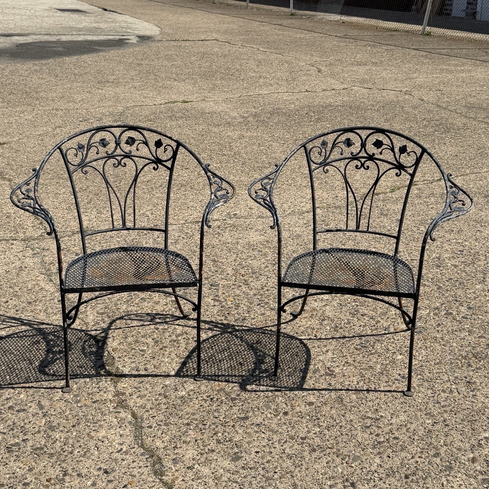 Salterini Style Wrought Iron Garden Patio Arm Chairs by Florentine Craft Studio