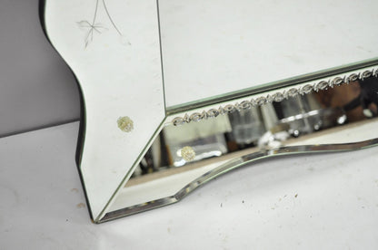 Vintage Venetian Art Deco Scalloped Edge Floral Etched Glass Large Wall Mirror