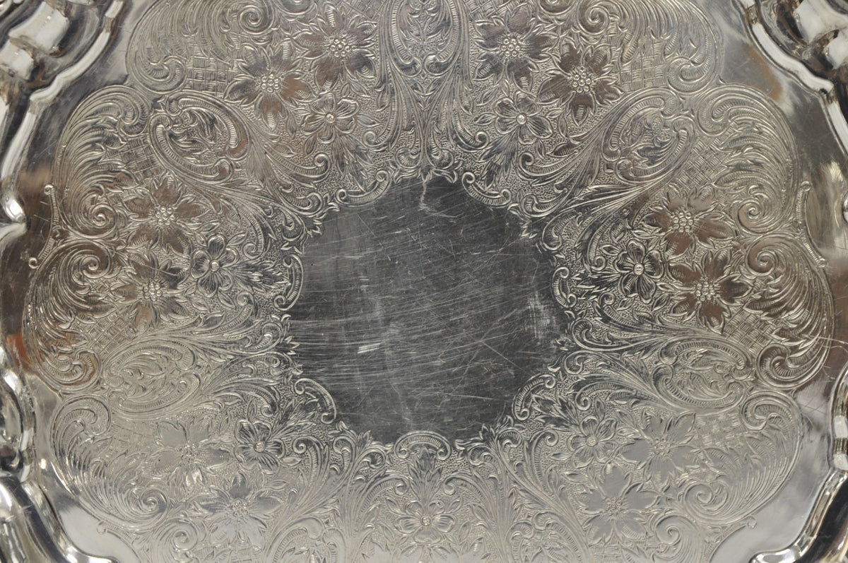 Vintage Poole Silver 3209 Victorian 12" Round Silver Plated Salver Platter Tray