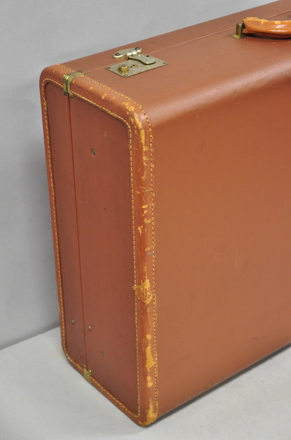 Vintage Art Deco Brown Hard Shell 24" Travel Suitcase Luggage w/ Fitted Interior