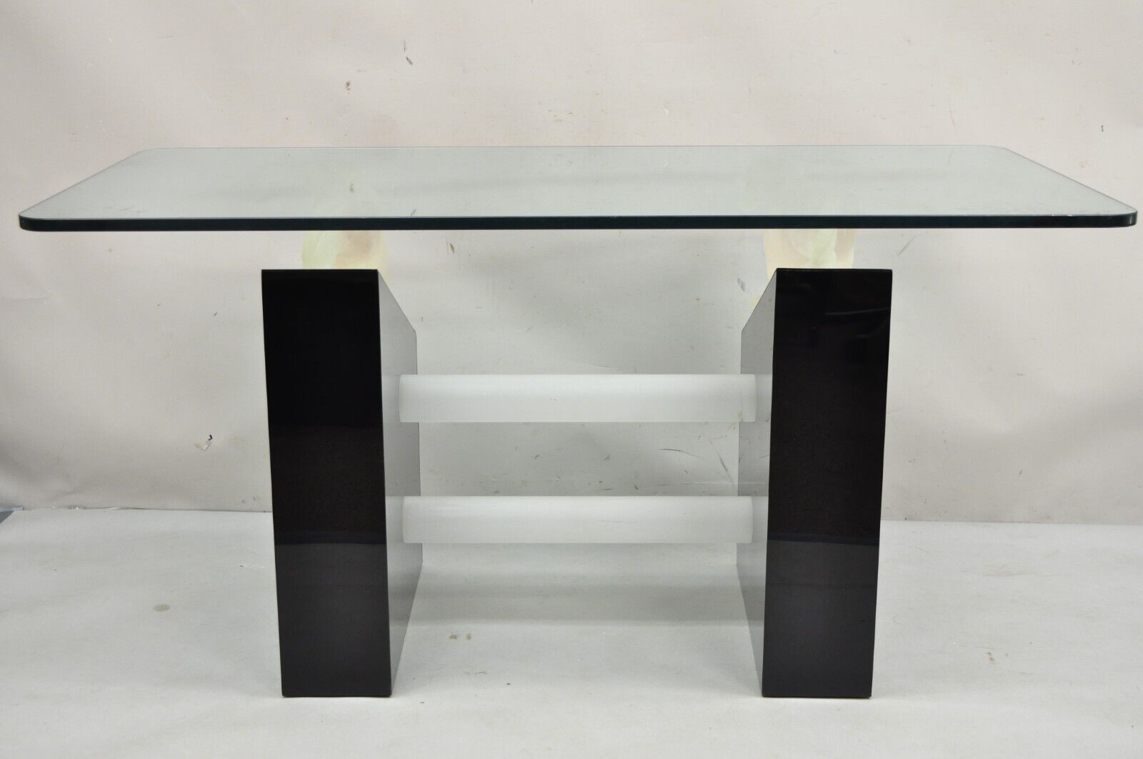 Vintage Post Modern Black Figural Acrylic Panther Base Glass Top Desk Table