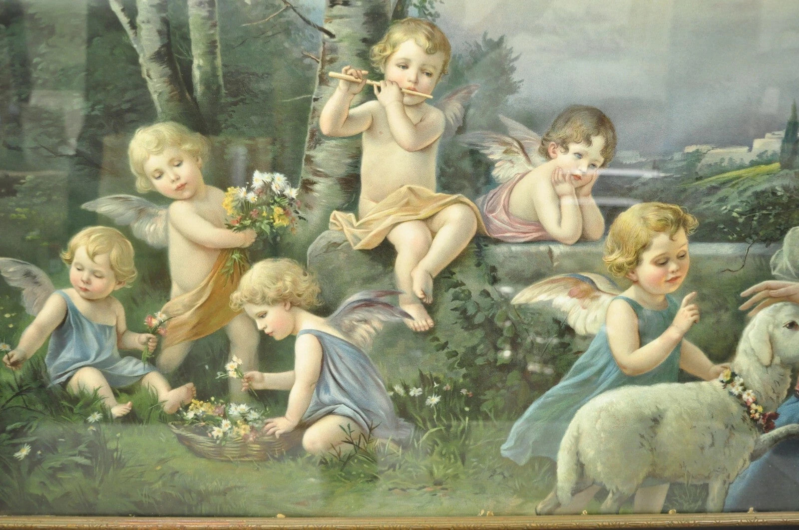 Vintage Mataloni Giovanni Large Art Print of Mary Jesus Lamb Angels