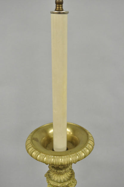 Antique 59" Tall French Empire Renaissance Bronze Column Candlestick Table Lamp