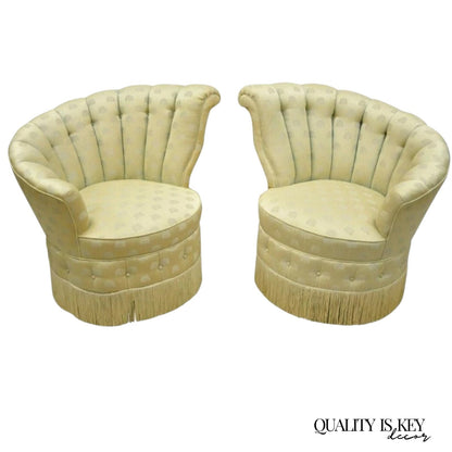 Antique French Art Deco Hollywood Regency Channel Back Club Lounge Chairs - Pair
