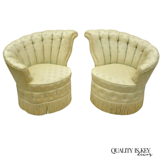 Antique French Art Deco Hollywood Regency Channel Back Club Lounge Chairs - Pair