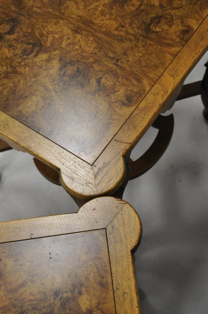 Vintage Baker Regency Style Burlwood Walnut Low Side End Tables - a Pair