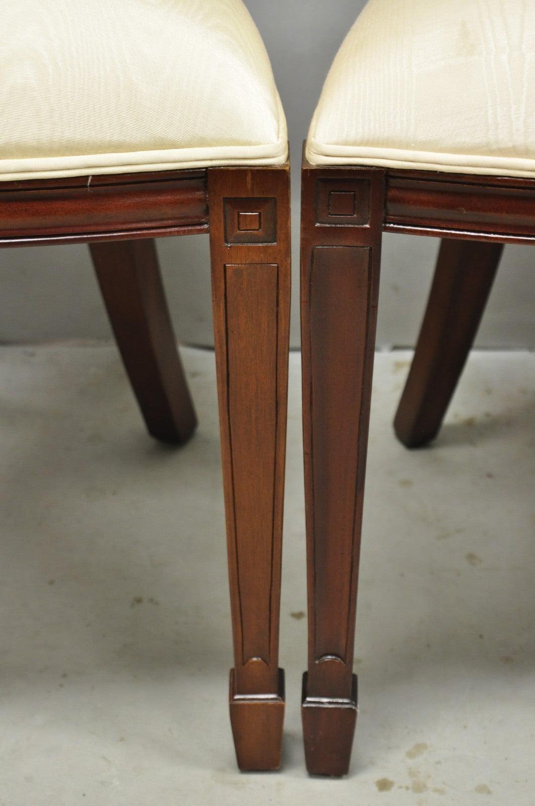 Maitland Smith Marquetry Inlay Leather Mahogany Game Table & 4 Shield Back Chair