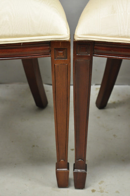 Maitland Smith Marquetry Inlay Leather Mahogany Game Table & 4 Shield Back Chair