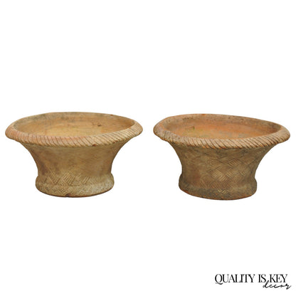 Vintage Carbone Terracotta Pottery Basket Weave 16" Garden Planter Pot - a Pair
