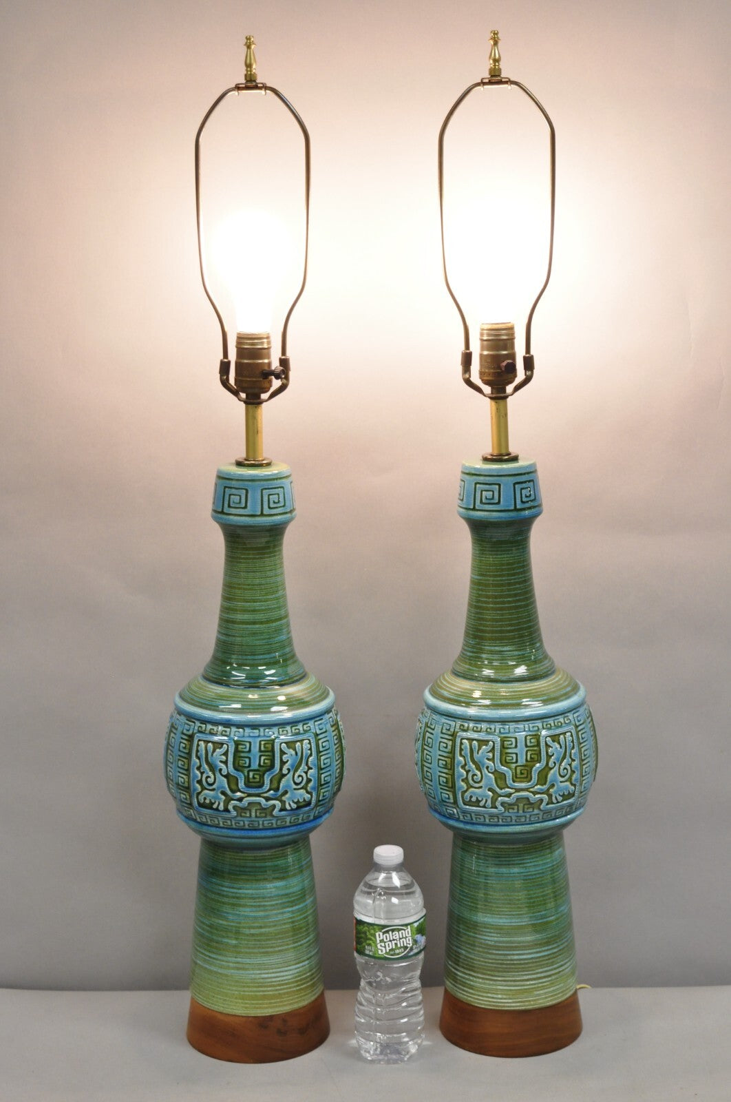 Vintage Royal Haeger Mid Century Modern Ceramic Turquoise Green Table Lamp Pair