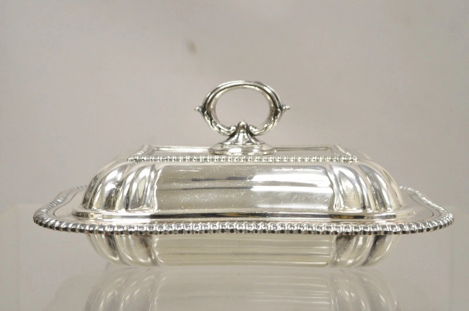 Vintage English Regency Silver Plated Covered Vegetable Serving Platter Dish