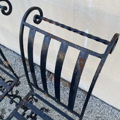 Antique French Art Nouveau Scrolling Iron Garden Patio Side Chairs - Set of 4