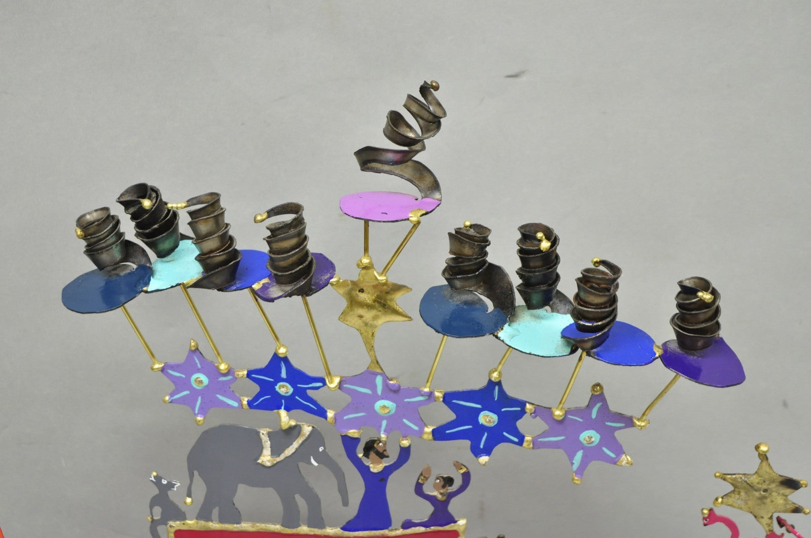 Modern Noah's Ark Cut Steel Judaica Art Hannukah Menorah Candelabra Sculpture