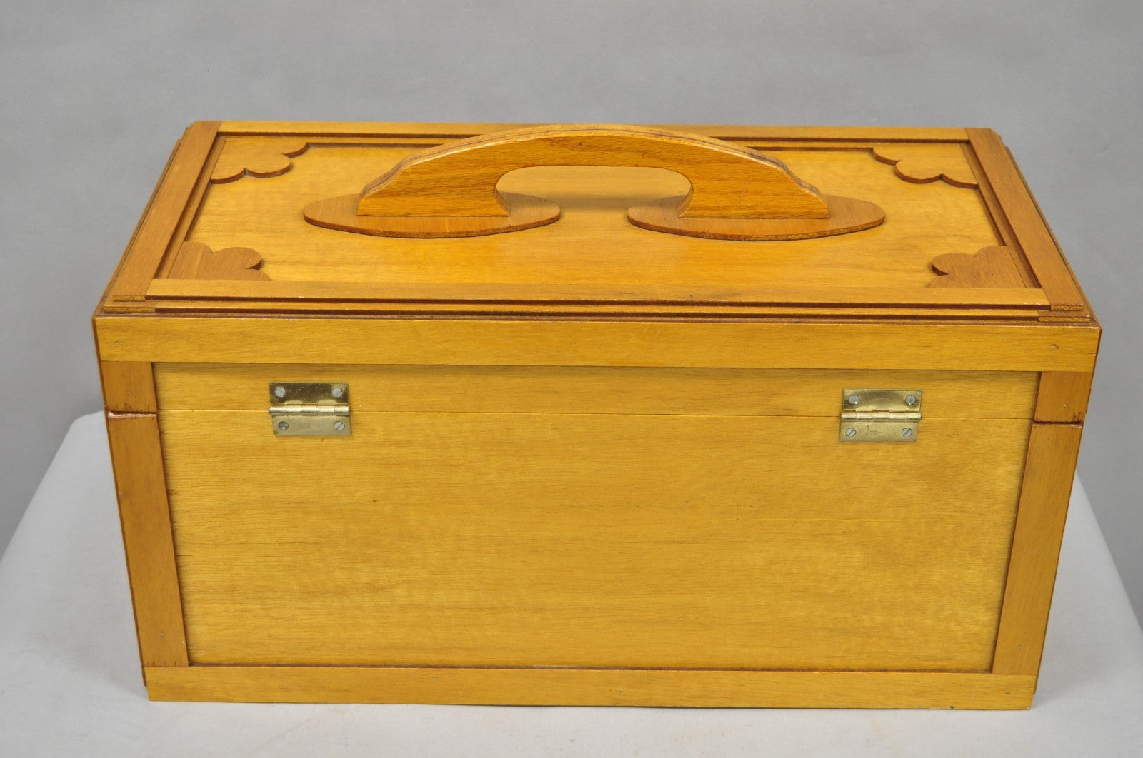 Vintage Arts & Crafts Custom Handmade Large Wooden Tool Chest Tool Box