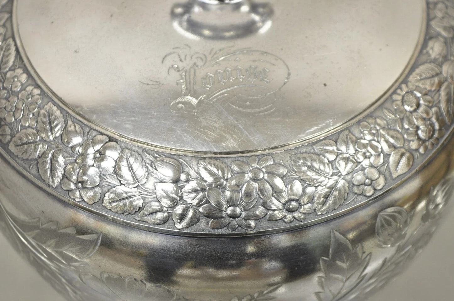 Antique Art Nouveau Silver Plated Lidded Soup Tureen Engraved "Louise"