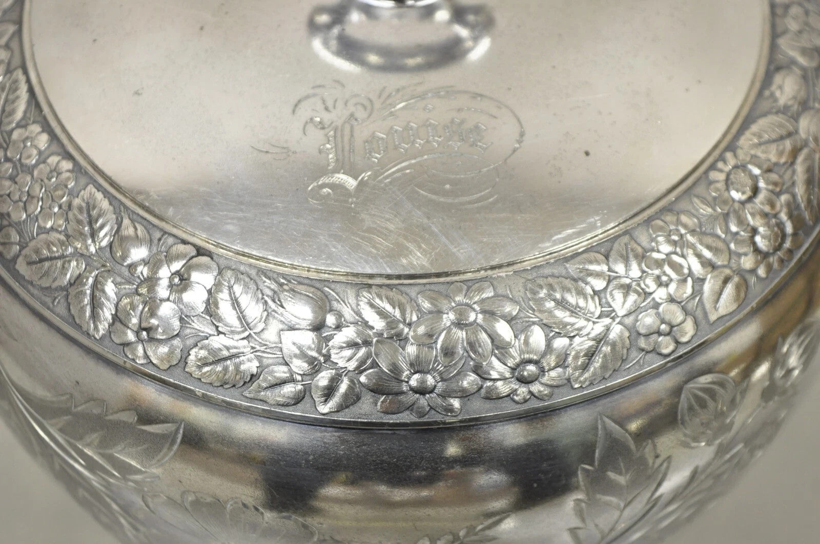 Antique Art Nouveau Silver Plated Lidded Soup Tureen Engraved "Louise"