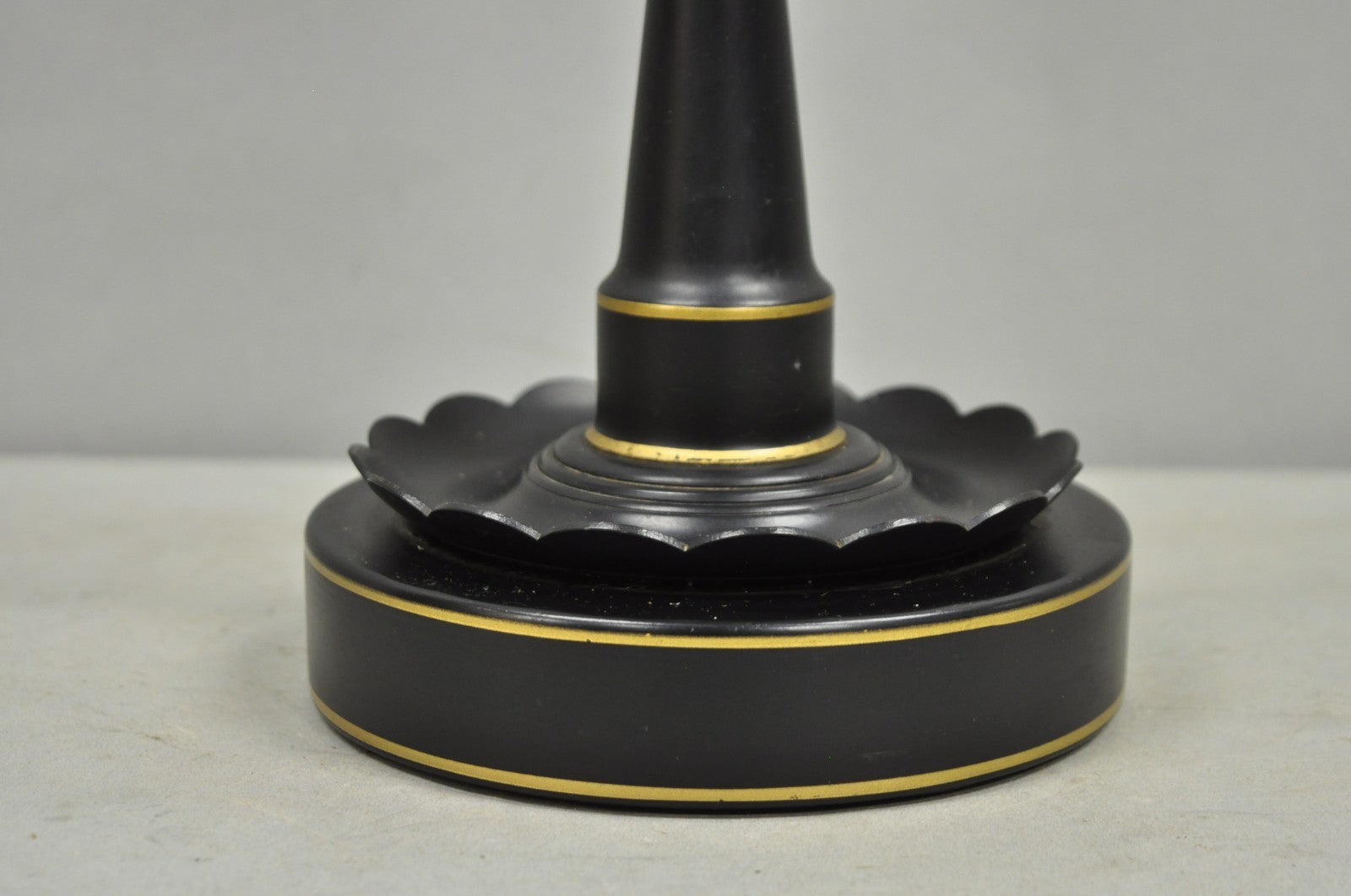 Vintage French Country Black Tole Metal Three Arm Candelabra Table Lamp w/ Shade