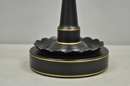 Vintage French Country Black Tole Metal Three Arm Candelabra Table Lamp w/ Shade