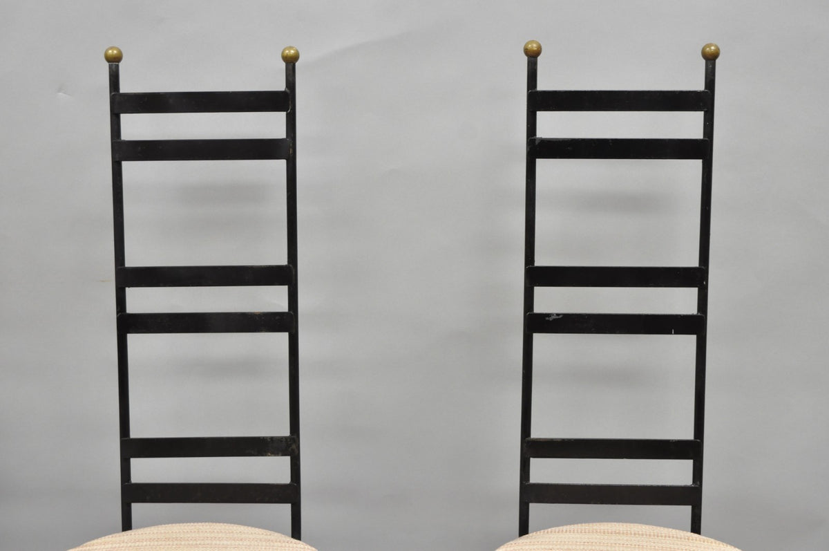 Vintage Arthur Umanoff Wrought Iron Ladder Back MCM Dining Chairs - Set of 4