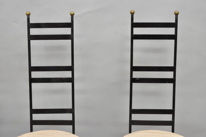 Vintage Arthur Umanoff Wrought Iron Ladder Back MCM Dining Chairs - Set of 4