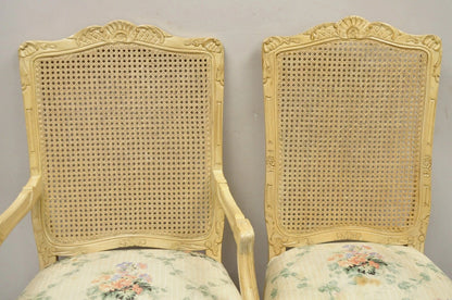 Vintage French Country Louis XV Style Cane Back Painted Dining Chairs - Set of 6