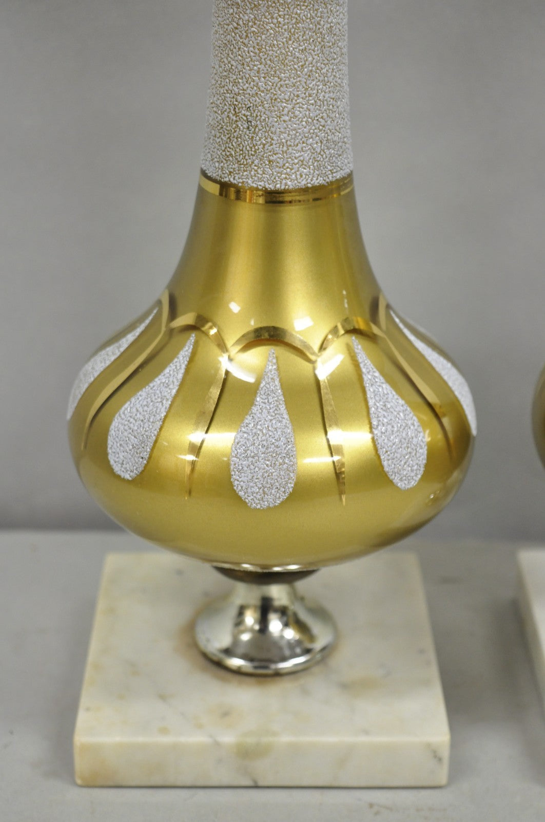 Vintage Mid Century Modern Gold Teardrop Diamond Vanity Table Lamps - a Pair