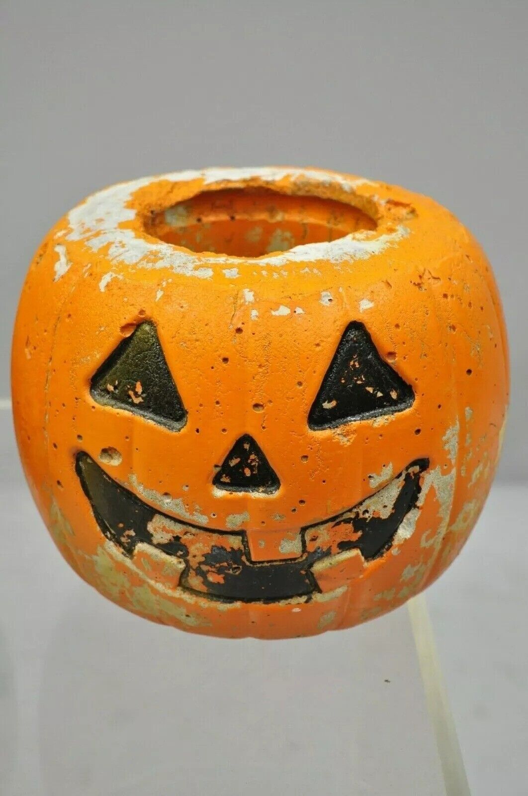 Vintage Orange Cement 8" Small Painted Garden Pumpkin Planter Plant Pot - Pair