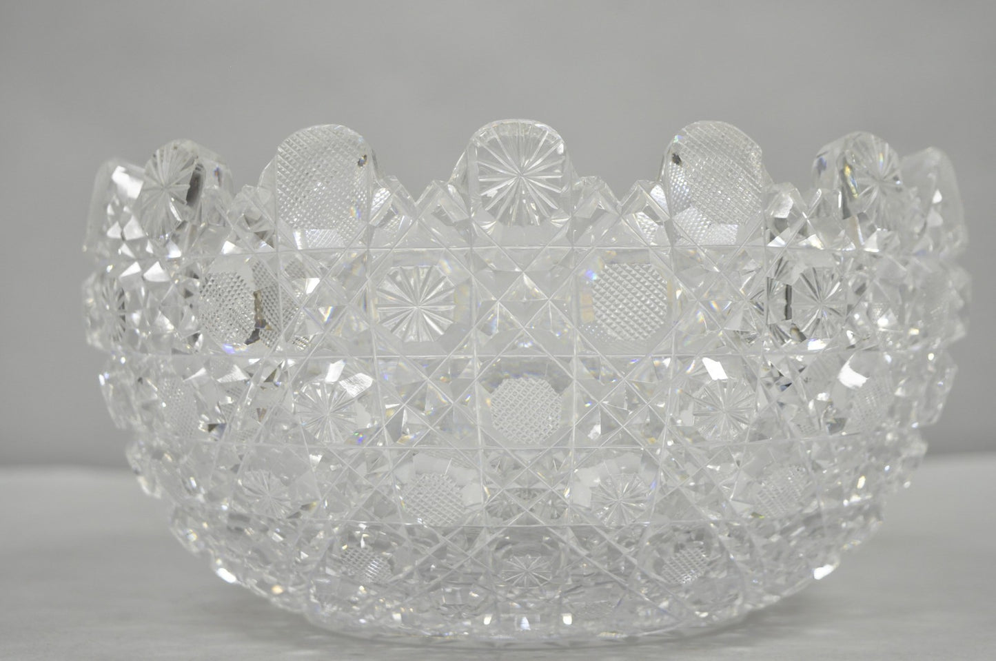 Antique Brilliant Cut Glass Victorian Saw Tooth Heavy 10" Candy Fruit Bowl