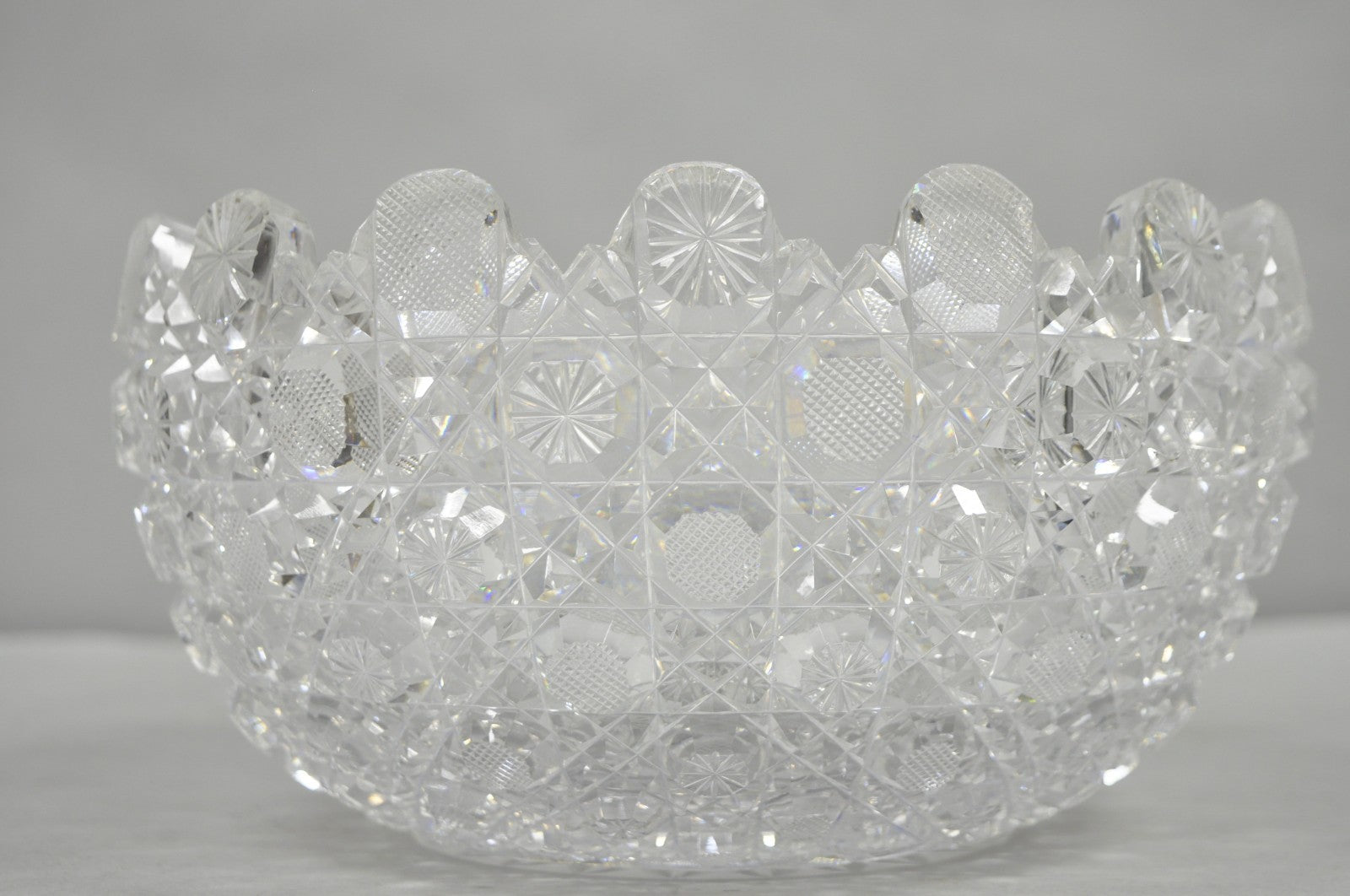 Antique Brilliant Cut Glass Victorian Saw Tooth Heavy 10" Candy Fruit Bowl