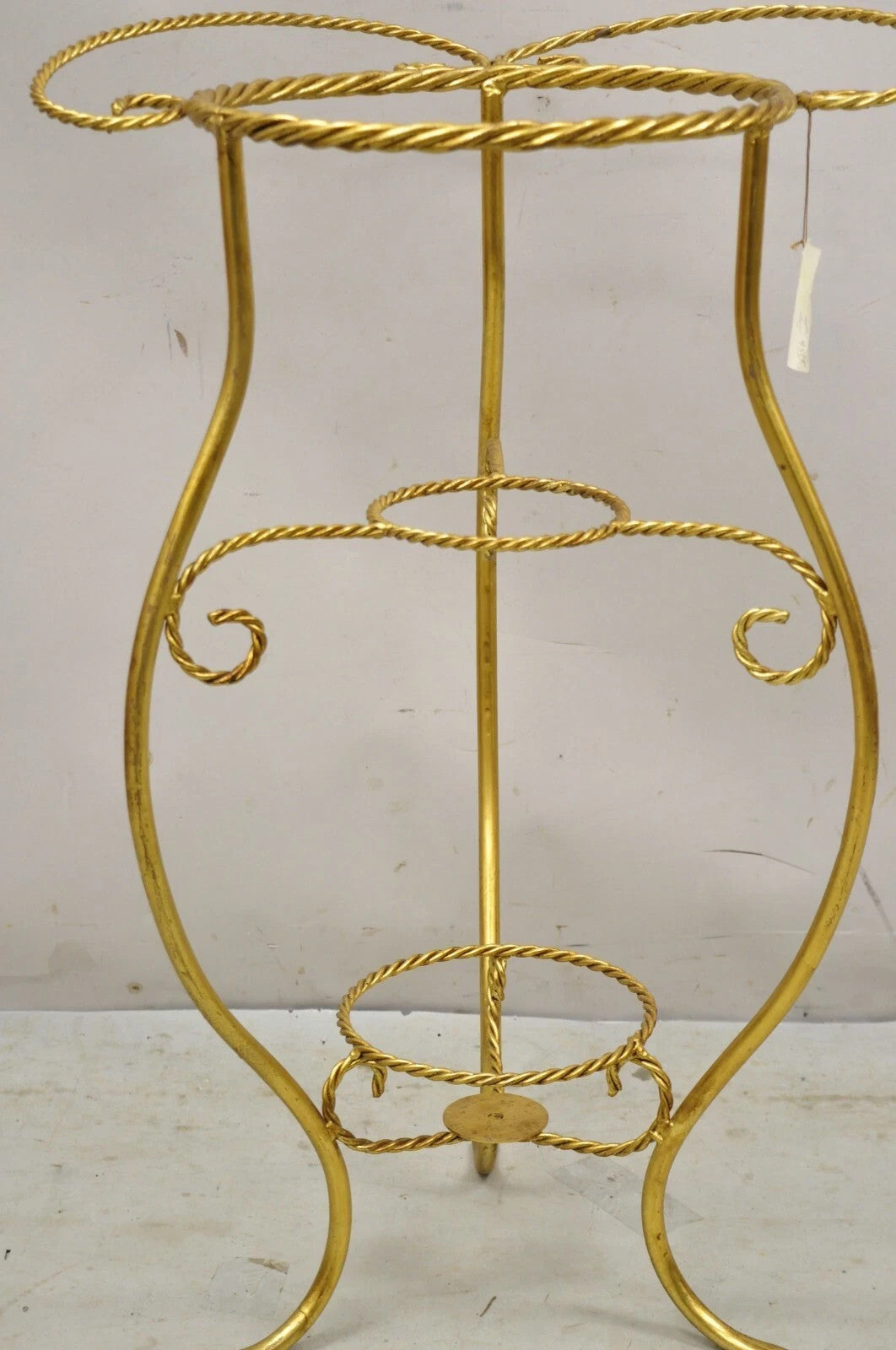 Italian Hollywood Regency Gold Iron Rope 3 Tier Bath Washstand Plant Stand Table