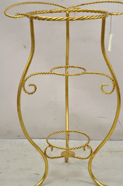 Italian Hollywood Regency Gold Iron Rope 3 Tier Bath Washstand Plant Stand Table
