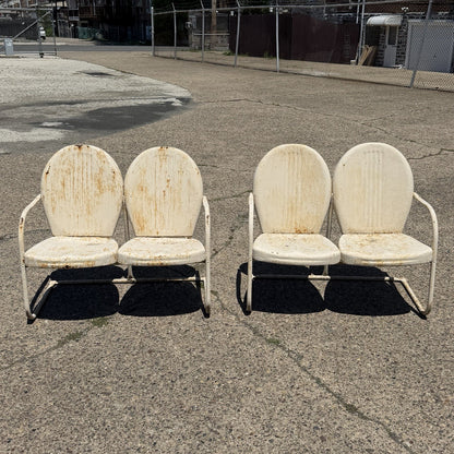 Vintage Art Deco Steel Metal Clam Shell Double Seat Porch Patio Loveseat - Pair