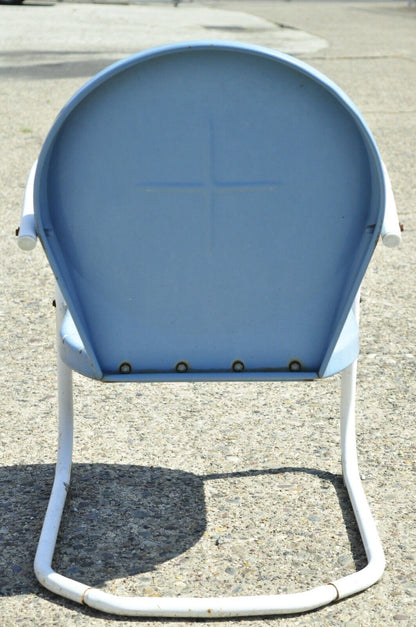 Antique Vintage Art Deco Steel Metal Blue Garden Patio Outdoor Chair