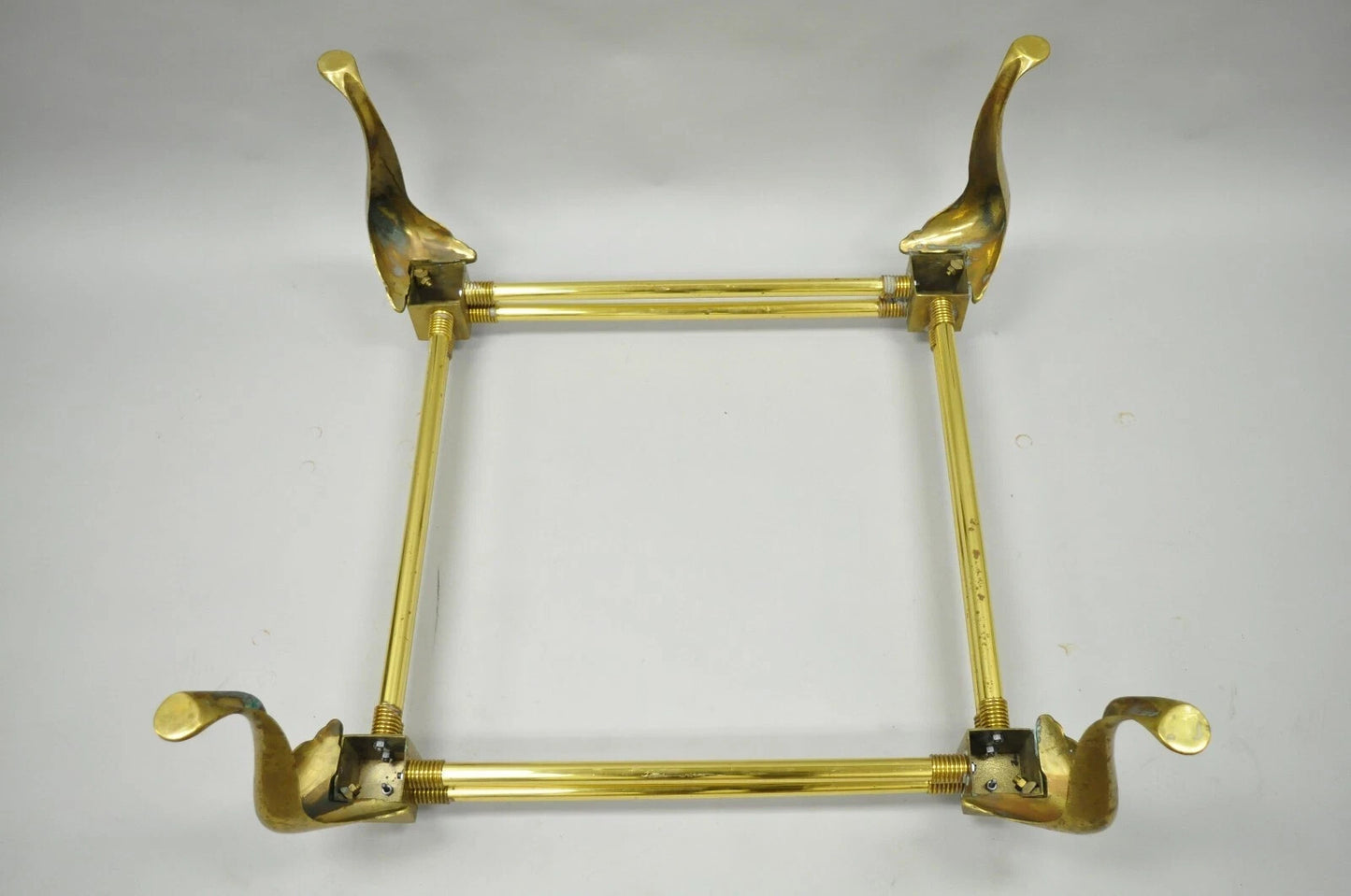 Vintage Hollywood Regency Brass Queen Anne Legs Square Coffee Table Base
