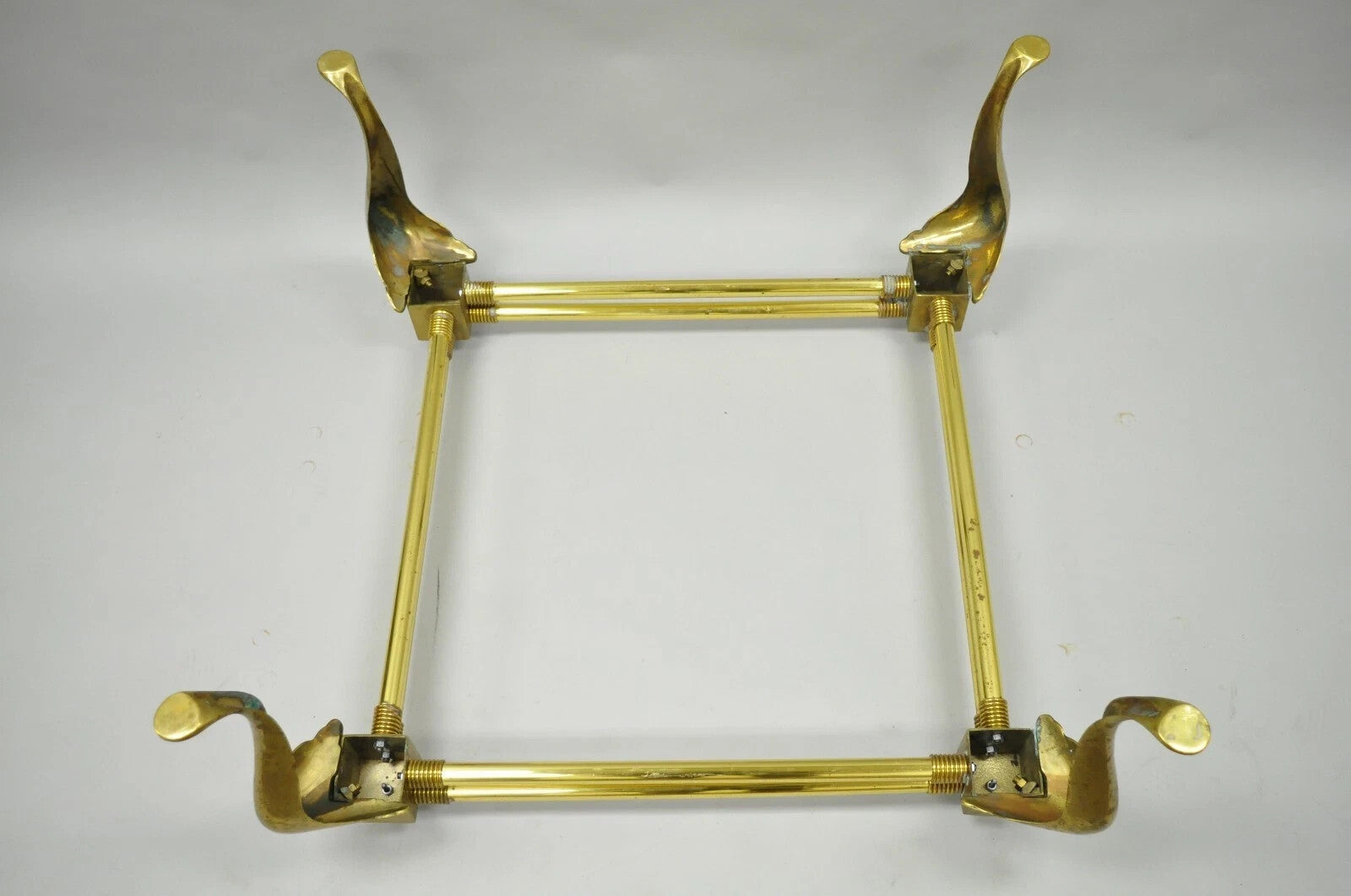 Vintage Hollywood Regency Brass Queen Anne Legs Square Coffee Table Base
