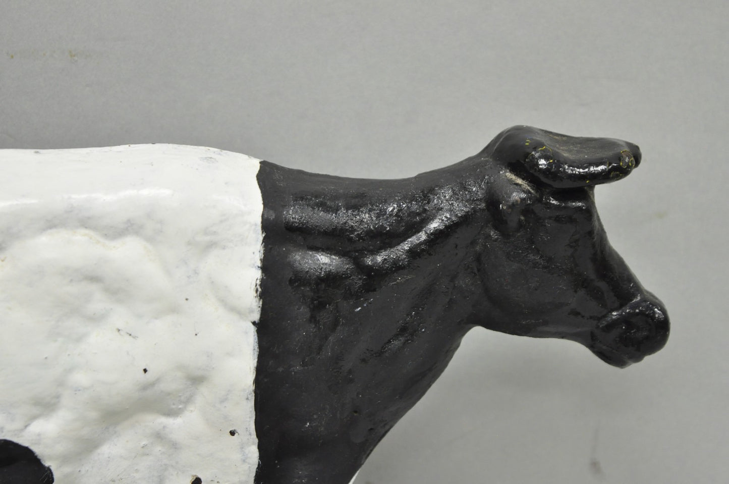 Antique Black and White Dairy Cow Cast Iron Painted Large Figural Door Stop