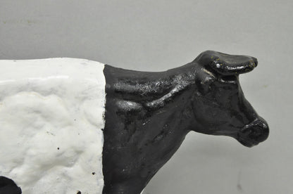 Antique Black and White Dairy Cow Cast Iron Painted Large Figural Door Stop