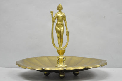Vintage Art Nouveau Brass Figural Nude Woman Centerpiece Compote Dish Bowl