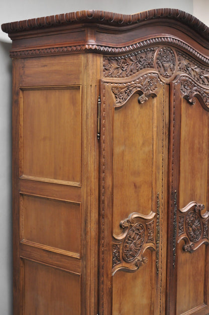 French Country Normandy France Carved Walnut Large Wardrobe Armoire Cabinet
