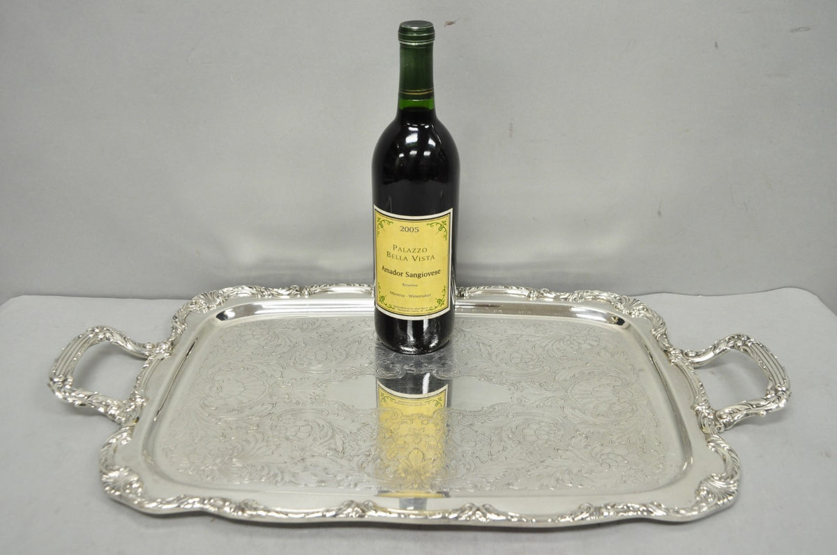Vintage WM A Rogers Victorian Silver Plated Twin Handle Serving Platter Bar Tray