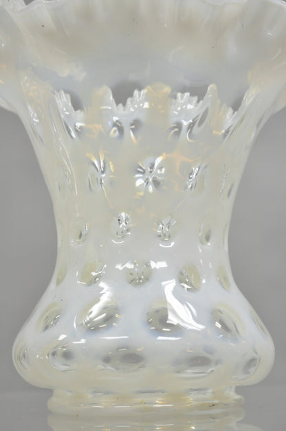 Vintage Fenton White Coin Dot Opalescent Art Glass Ruffle Edge Flower Vase